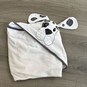 Hudson Baby Dog Hooded Towel - White and Gray
